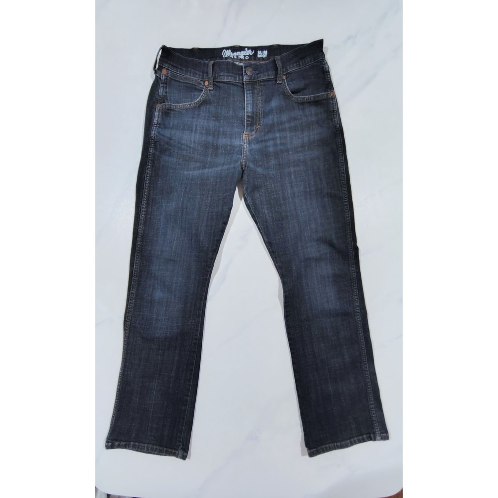 Wrangler Retro Slim Boot Jeans Denim Men's 32x31 Blue Dark Wash